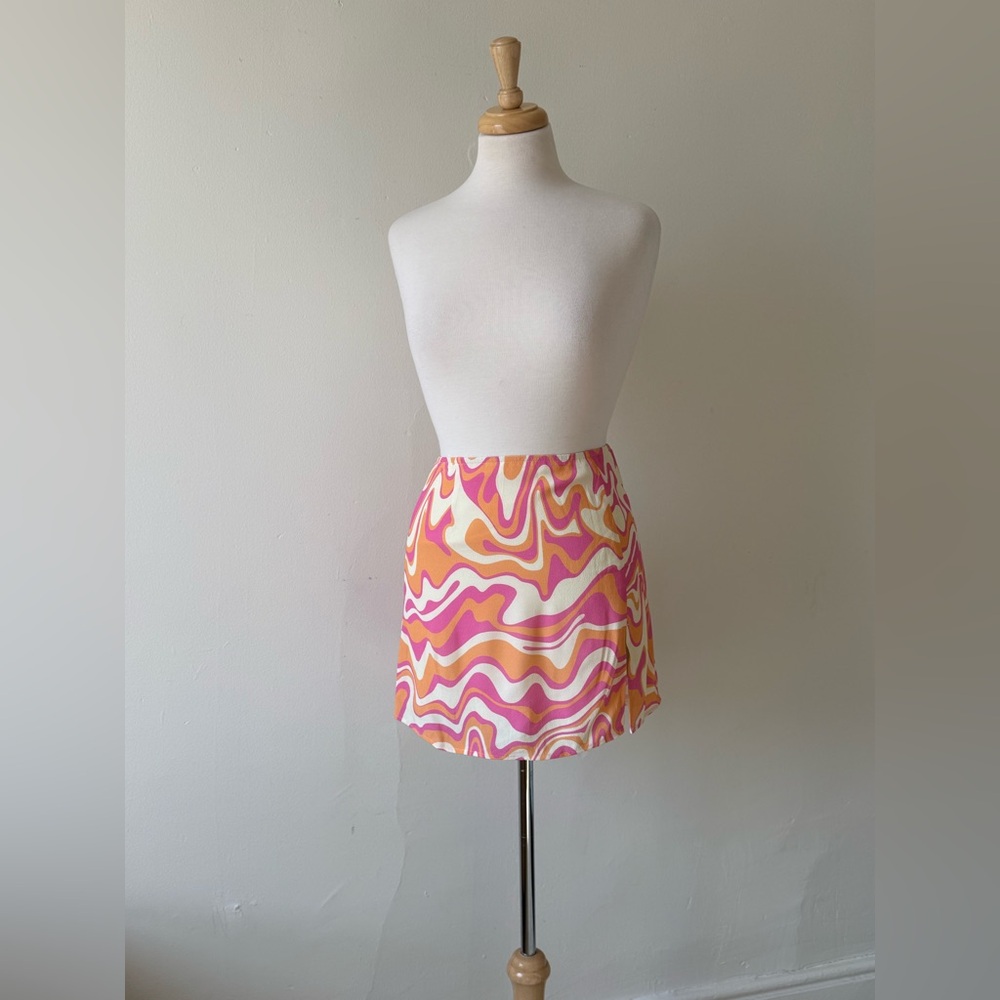 Aritzia Sunday Best Pink & Orange Swirl Mini Skirt – Size 4 - Picture 2 of 8